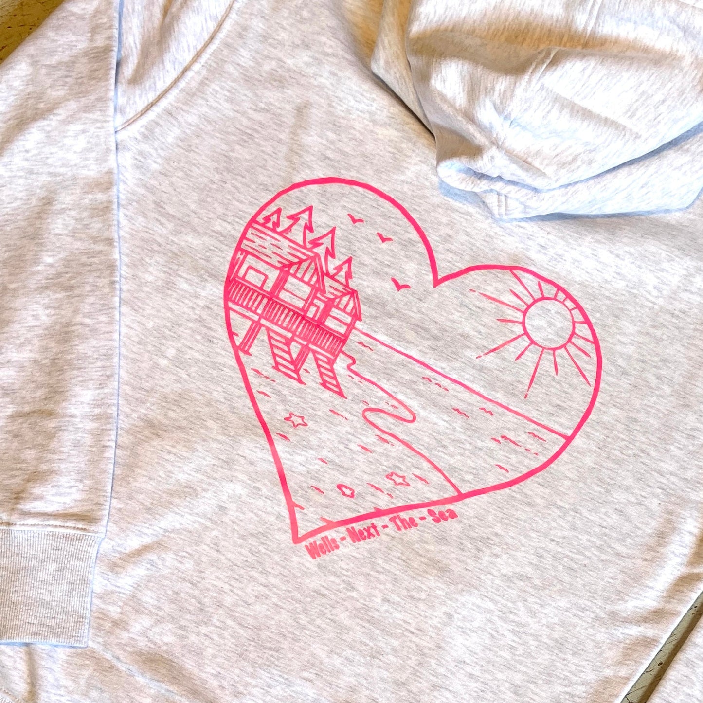 Light Grey Beach Hut Heart Hoodie