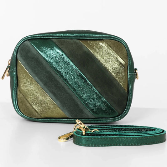 Green Stripe Leather Camera Bag