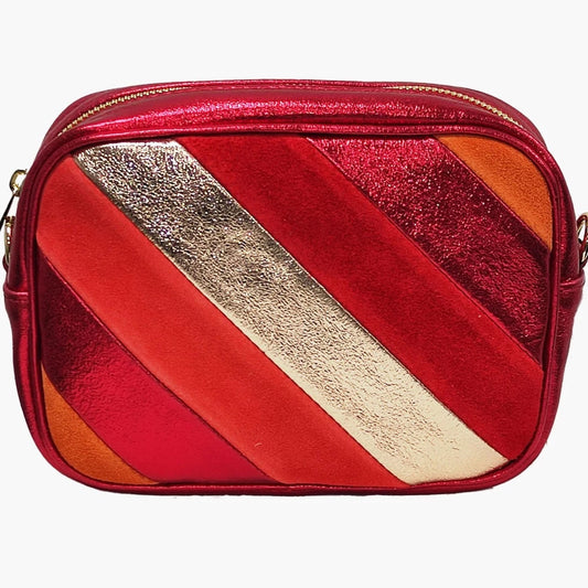 Red Stripe Leather Camera Bag