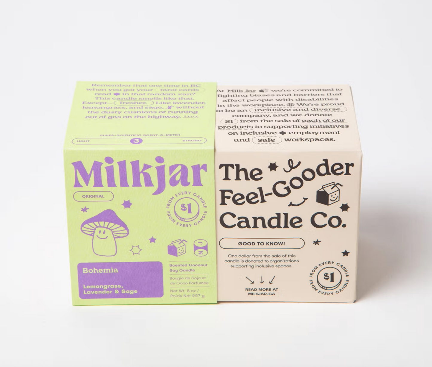 Milkjar candle packaging with The Gooder Feel-Good Candle Co. branding on a white background