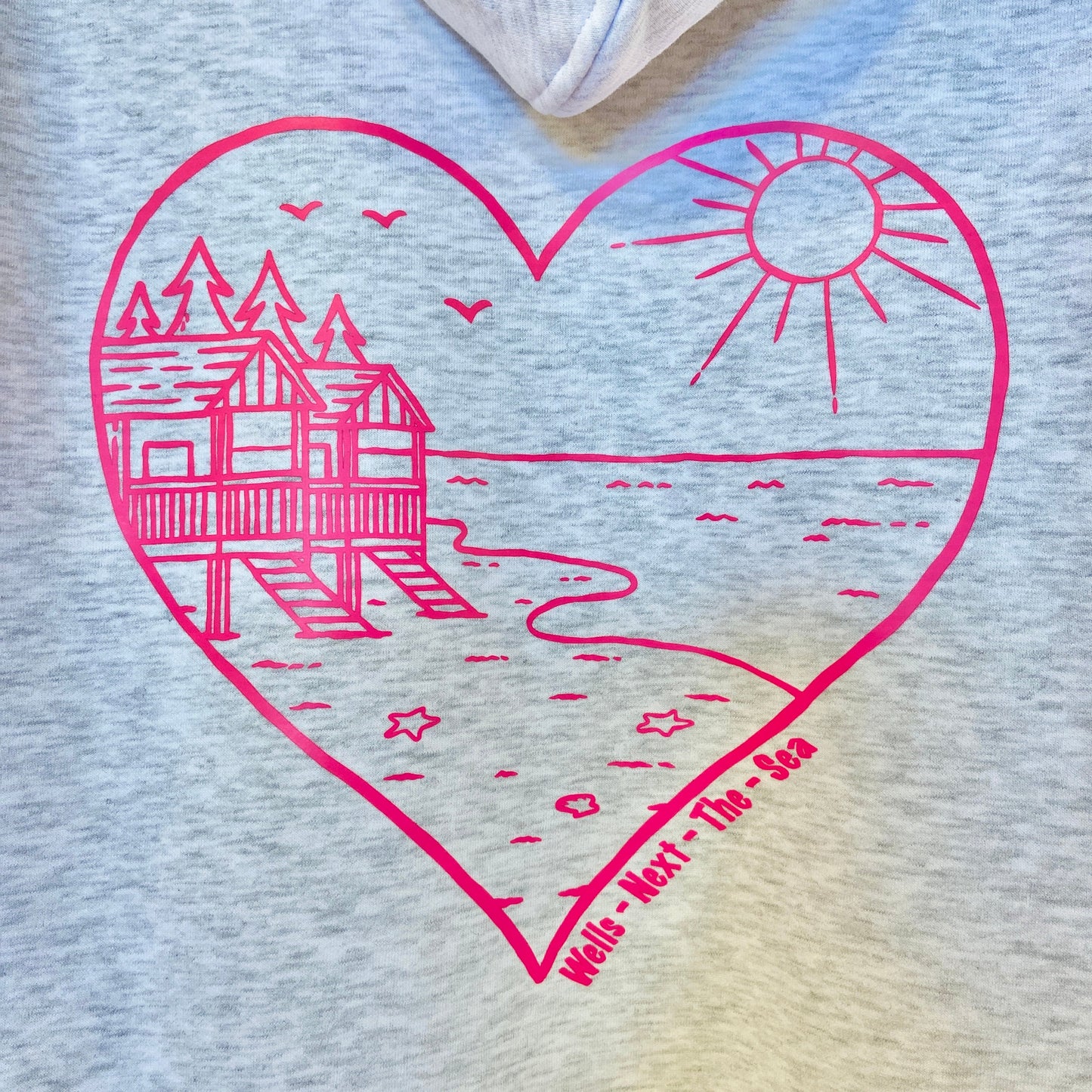 Light Grey Beach Hut Heart Hoodie