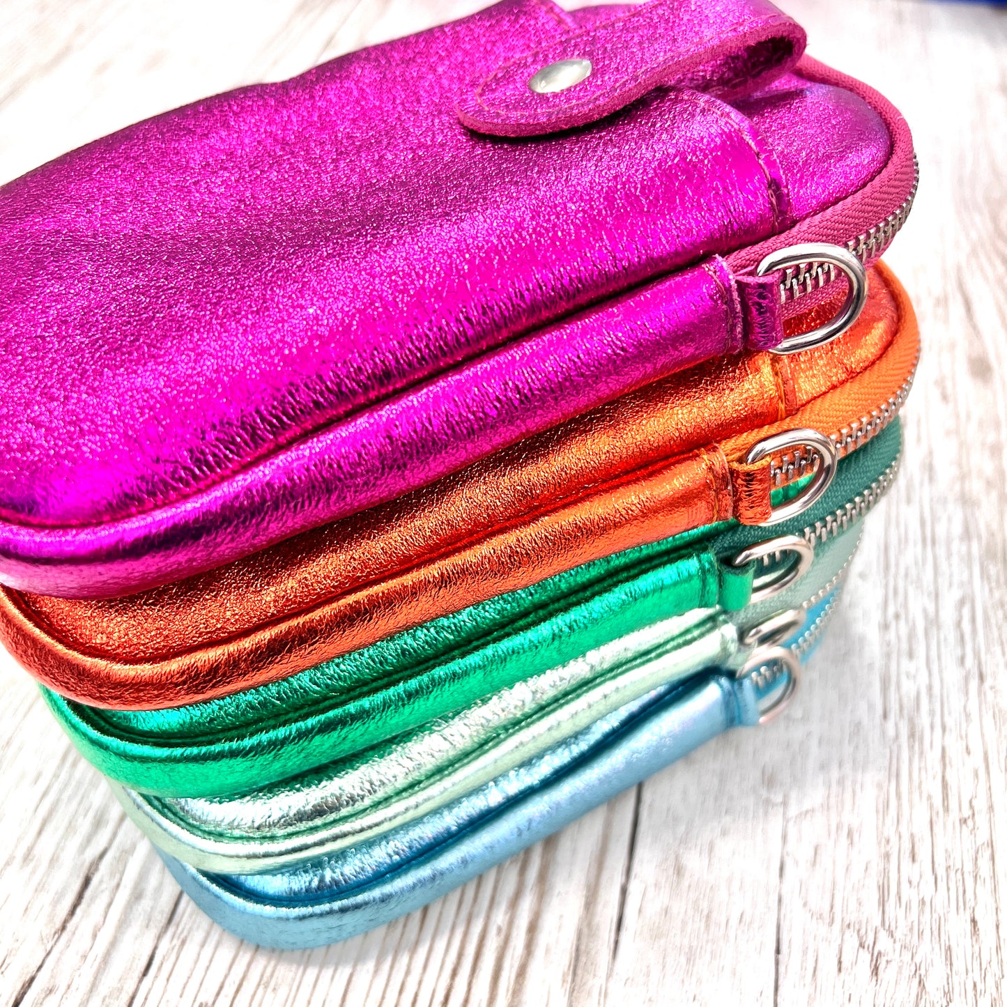 Metallic Brights Leather Phone Bag