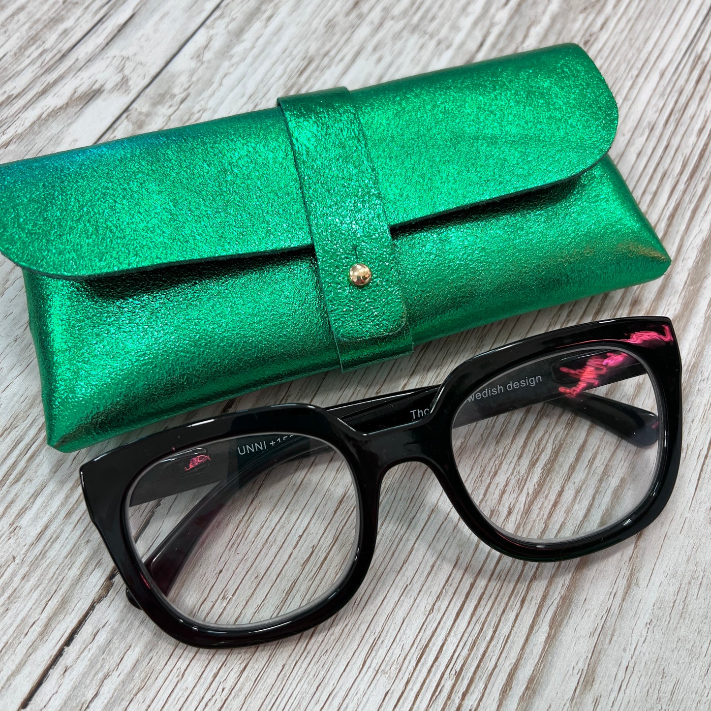 Metallic Leather Glasses Case