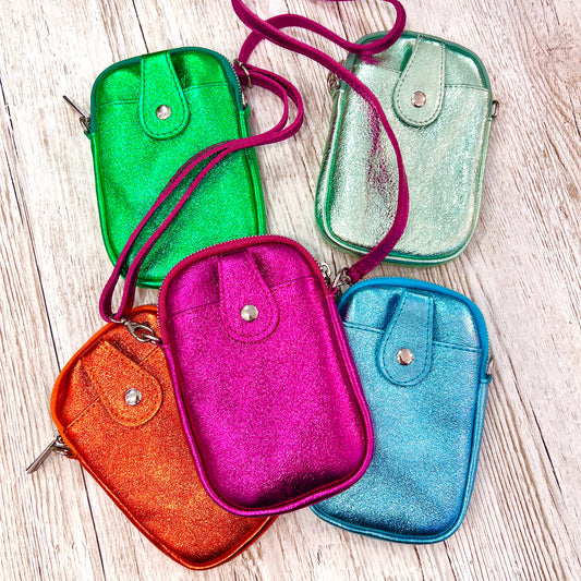 Metallic Brights Leather Phone Bag