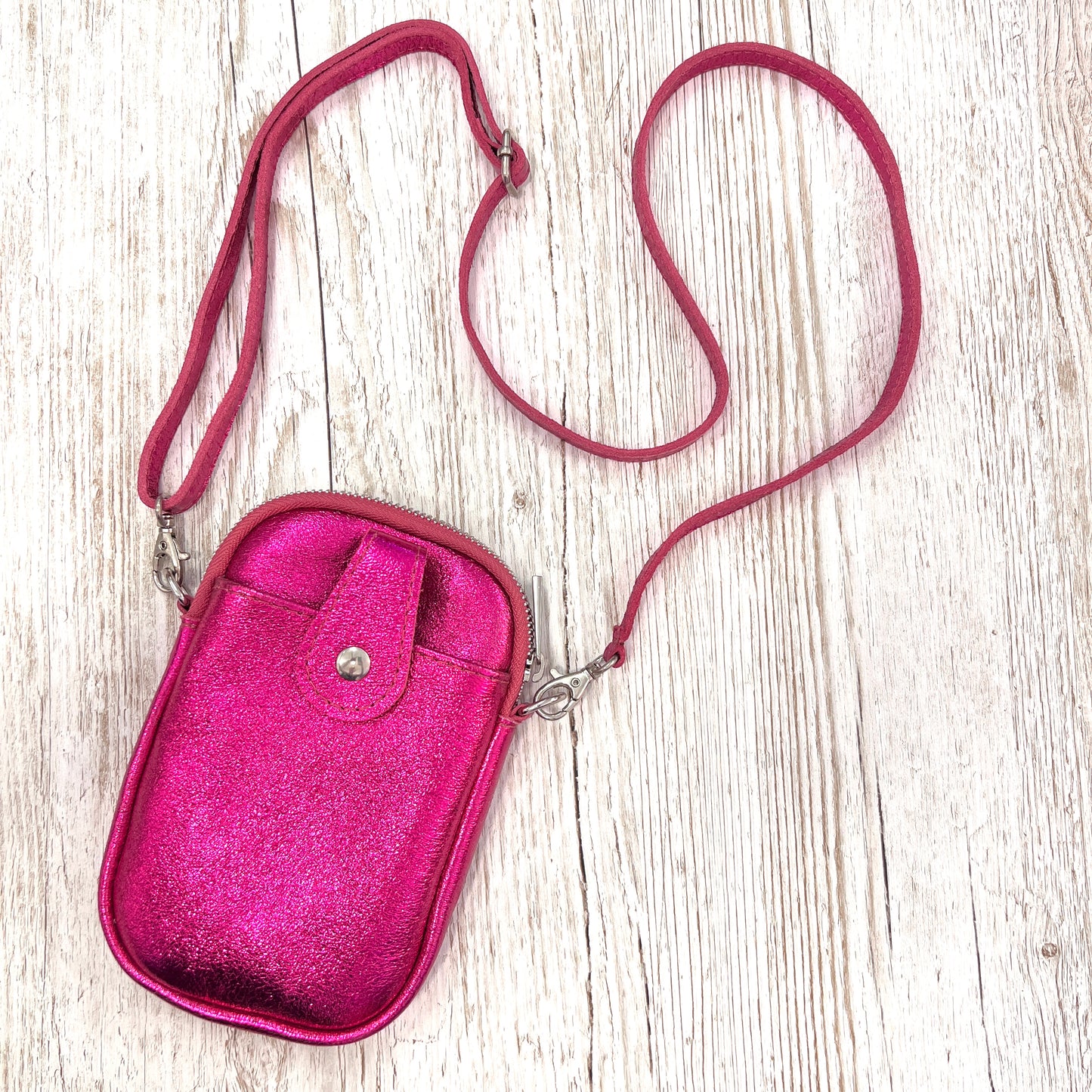 Metallic Brights Leather Phone Bag