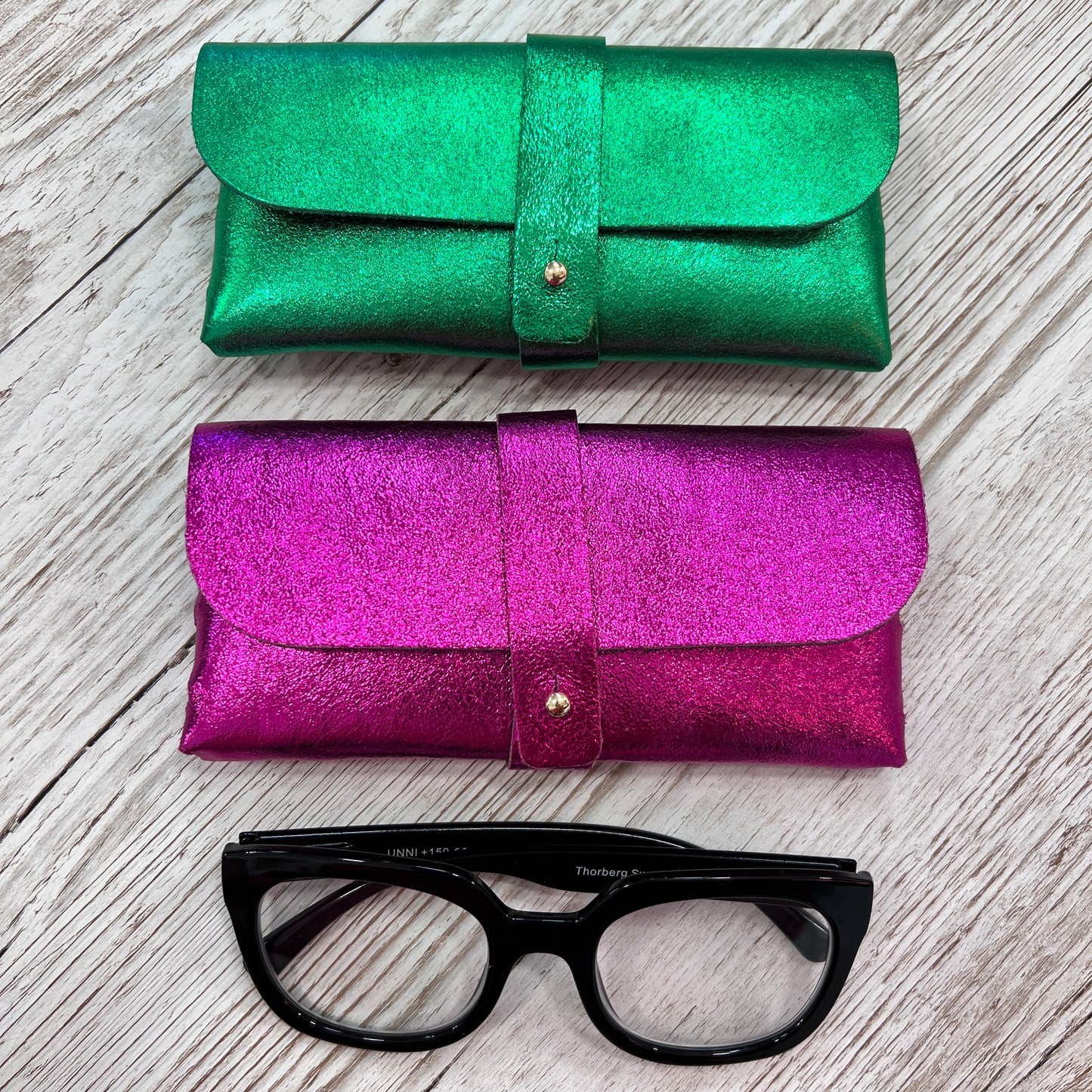 Metallic Leather Glasses Case