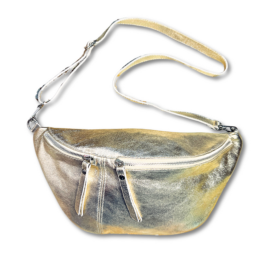 Gold XL Metallic Bumbag. Gold leather sling bag