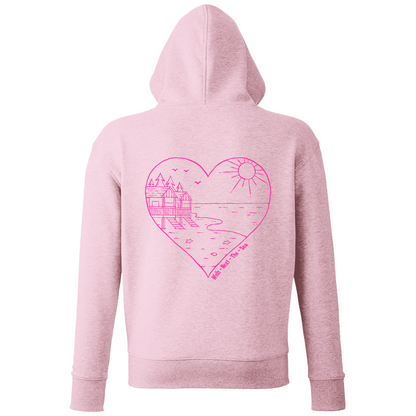 Pink Beach Hut Heart Hoodie