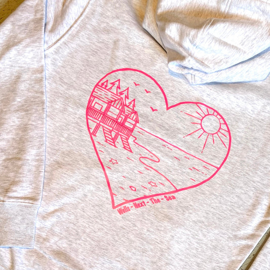 Light Grey Beach Hut Heart Hoodie