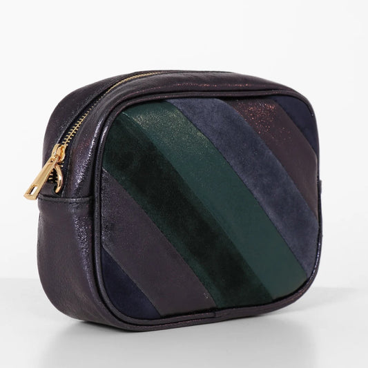 Navy Stripe Leather Camera Bag