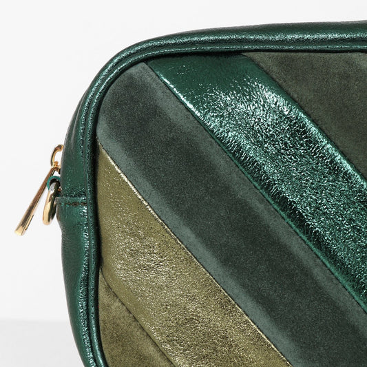 Green Stripe Leather Camera Bag