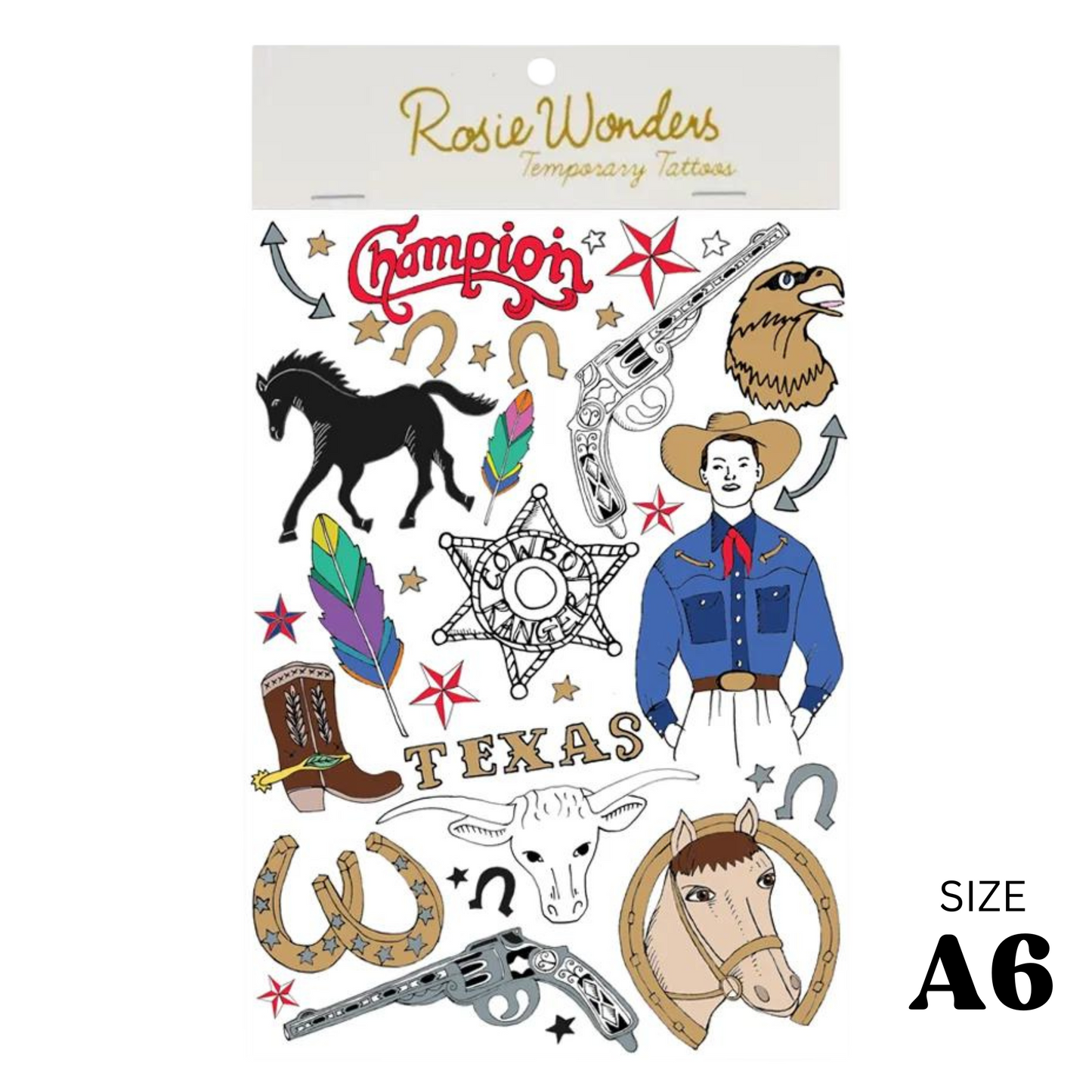 A6 WESTERN COWBOY TEMPORARY TATTOOS