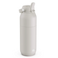 A matte white insulated water bottle with a flip-top lid, shown on a clean white background.