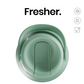 A mint green plastic lid with a flip-top design, shown from a top-down view on a white background with the brand name 'Fresher.' and feature icons on the right.
