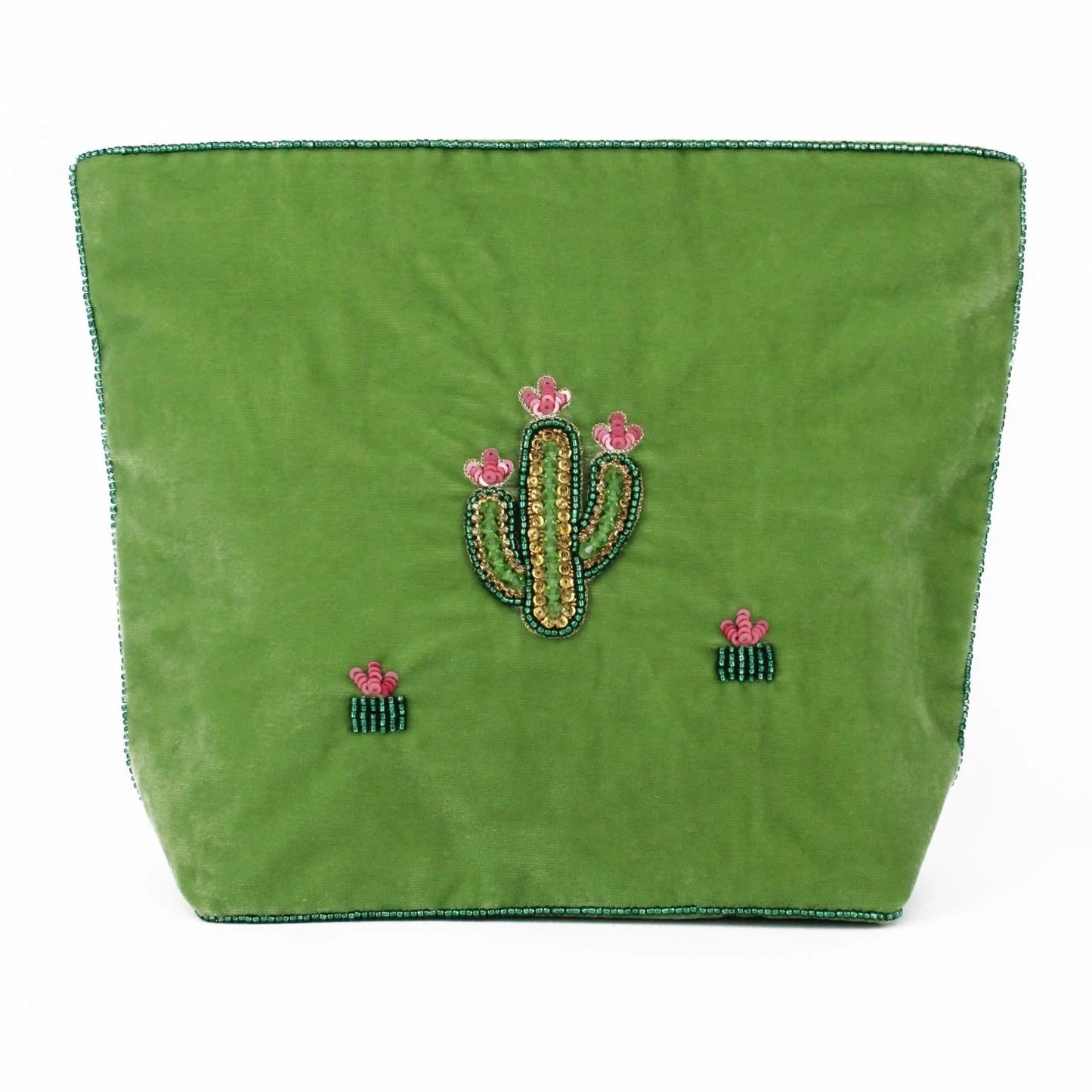 Cactus Beaded Velvet Makeup/wash Bag