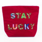 Stay Lucky Beaded Velvet Makeup/wash Bag