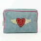 Flying Heart Denim Makeup Bag