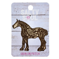 Embroidered wells statue Horse-shaped iron-on patch on a 'Salty Soul' branded card with a white background