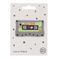 Embroidered  Iron on patch of a cassette tape with 'Mix Tape' text on a star-patterned card, brand 'Petra Roase' visible.