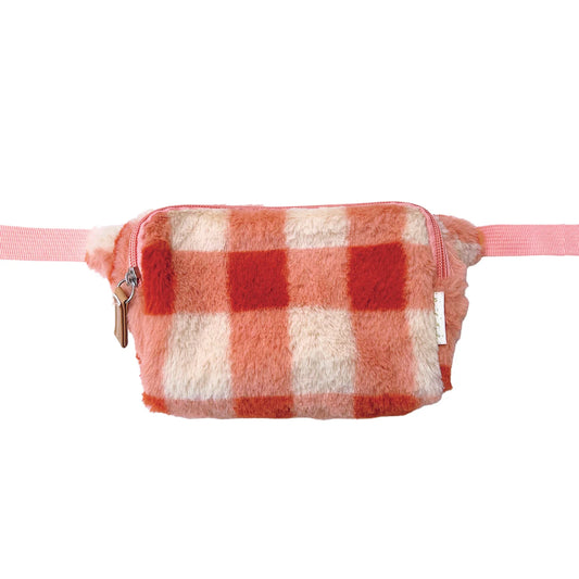 Furry Checked Bum Bag Coral