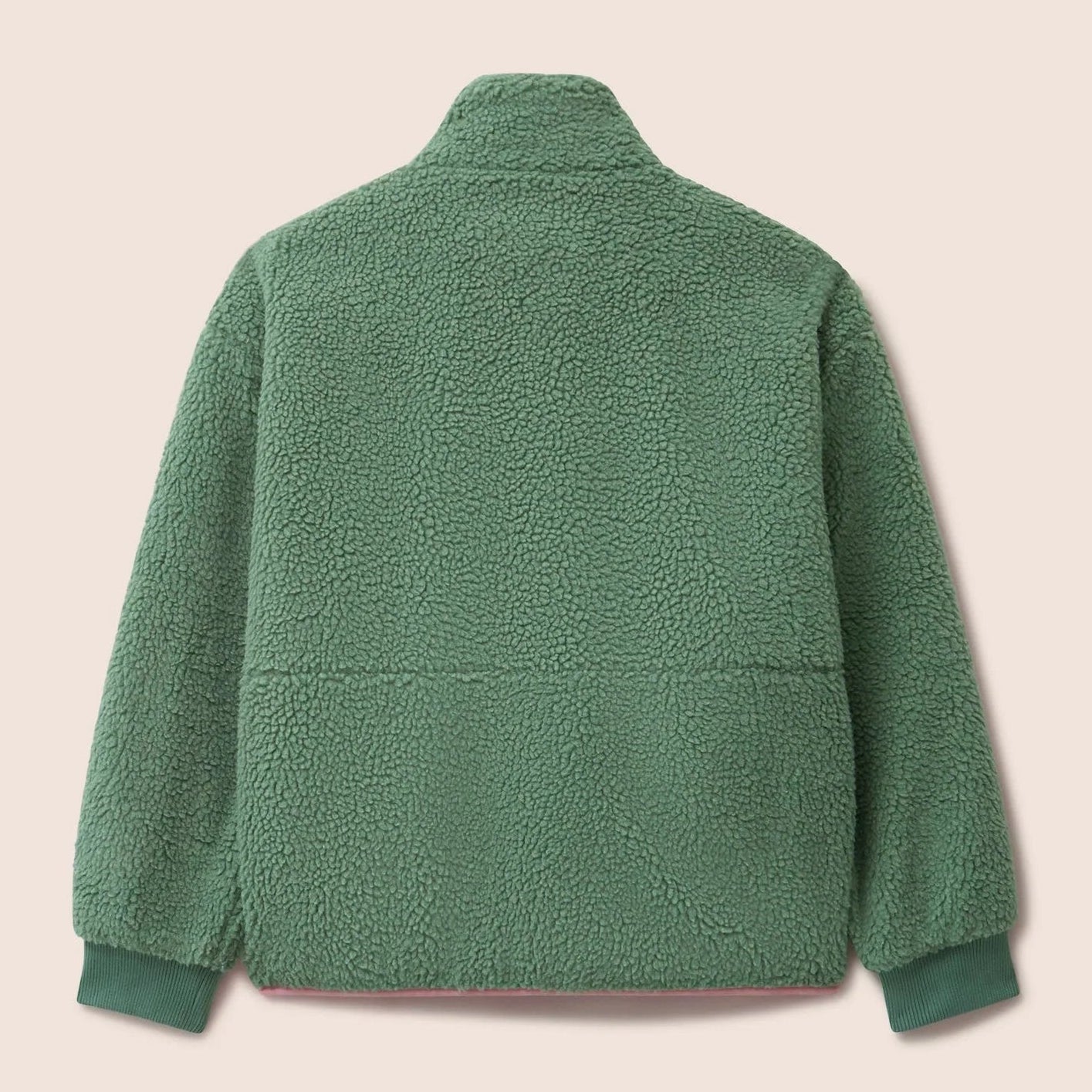 Gandys Green fleece jacket on a beige background