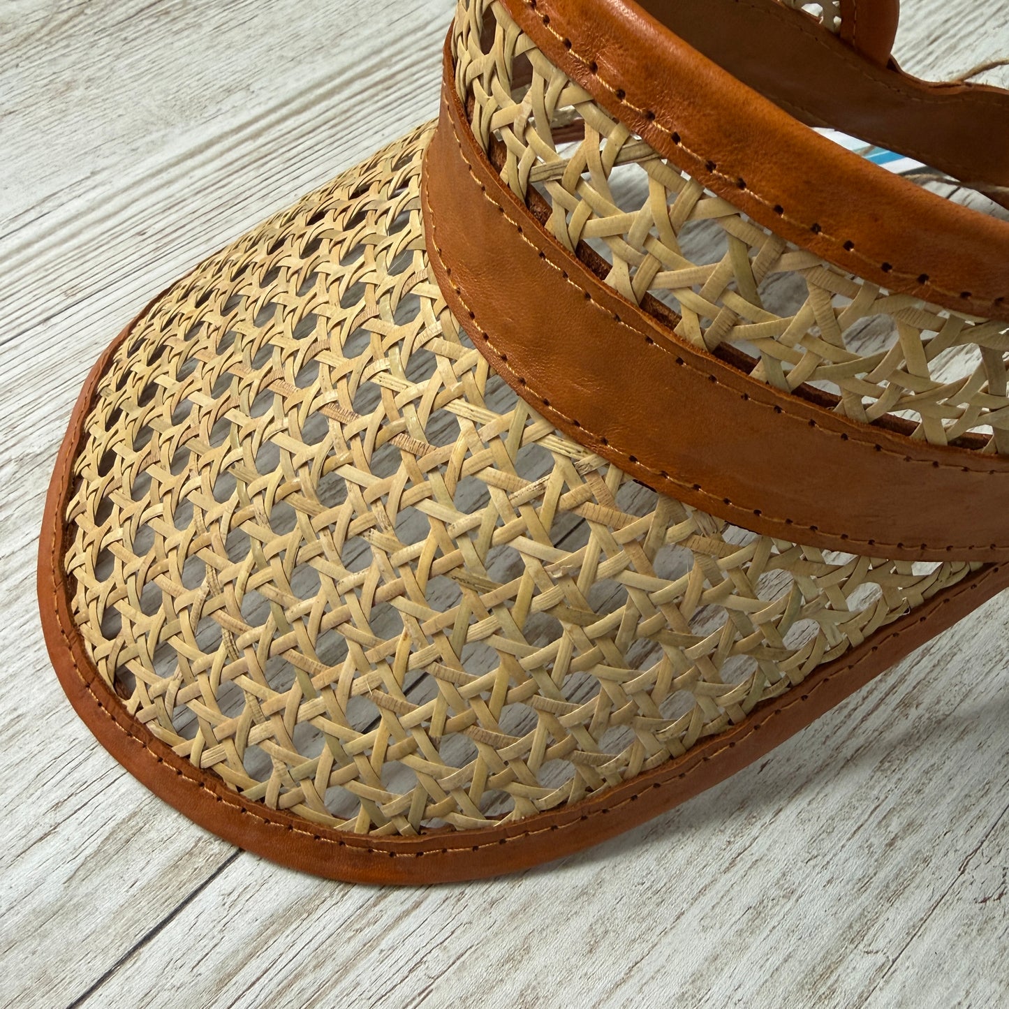 Handmade Rattan &amp; leather visor hat