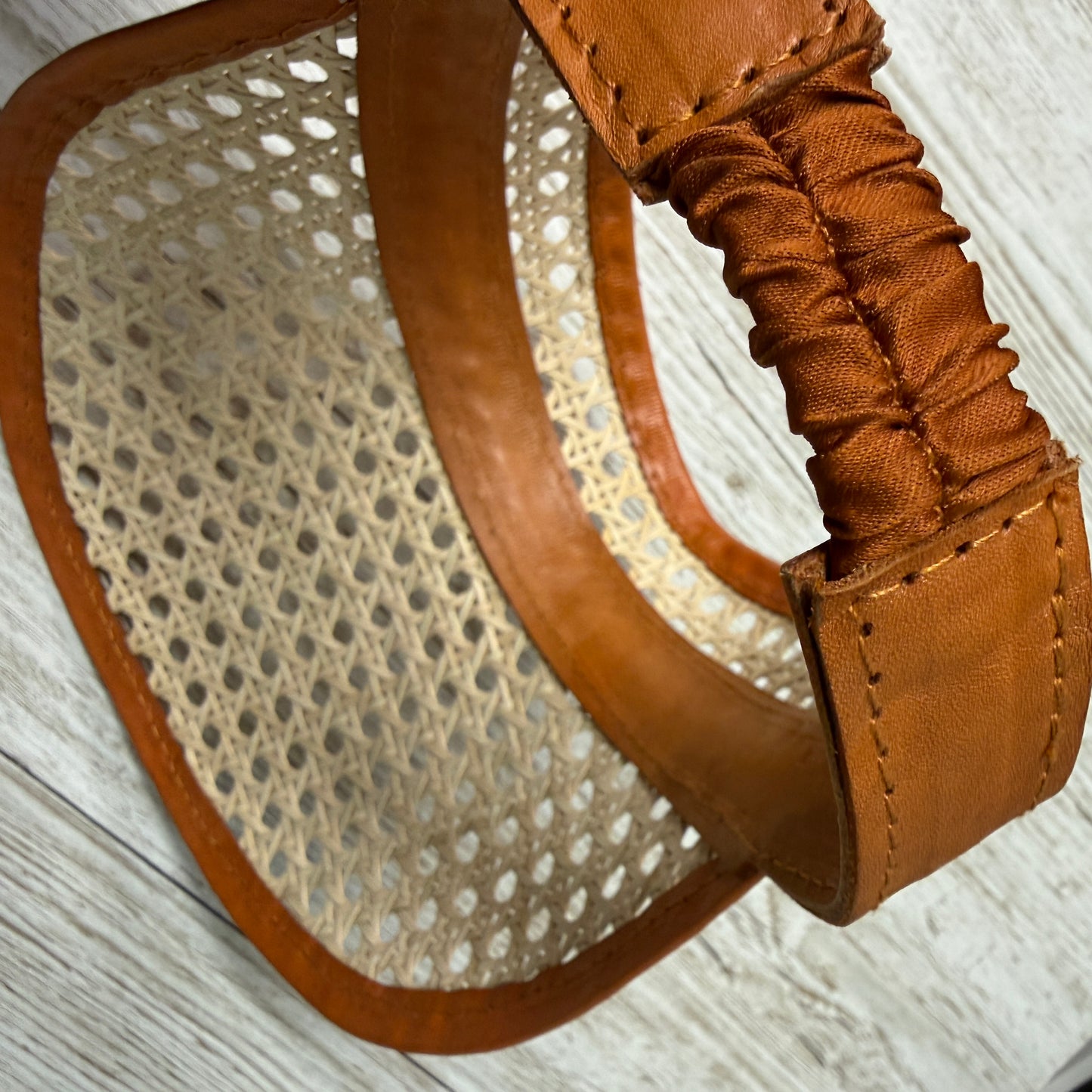 Handmade Rattan &amp; leather visor hat