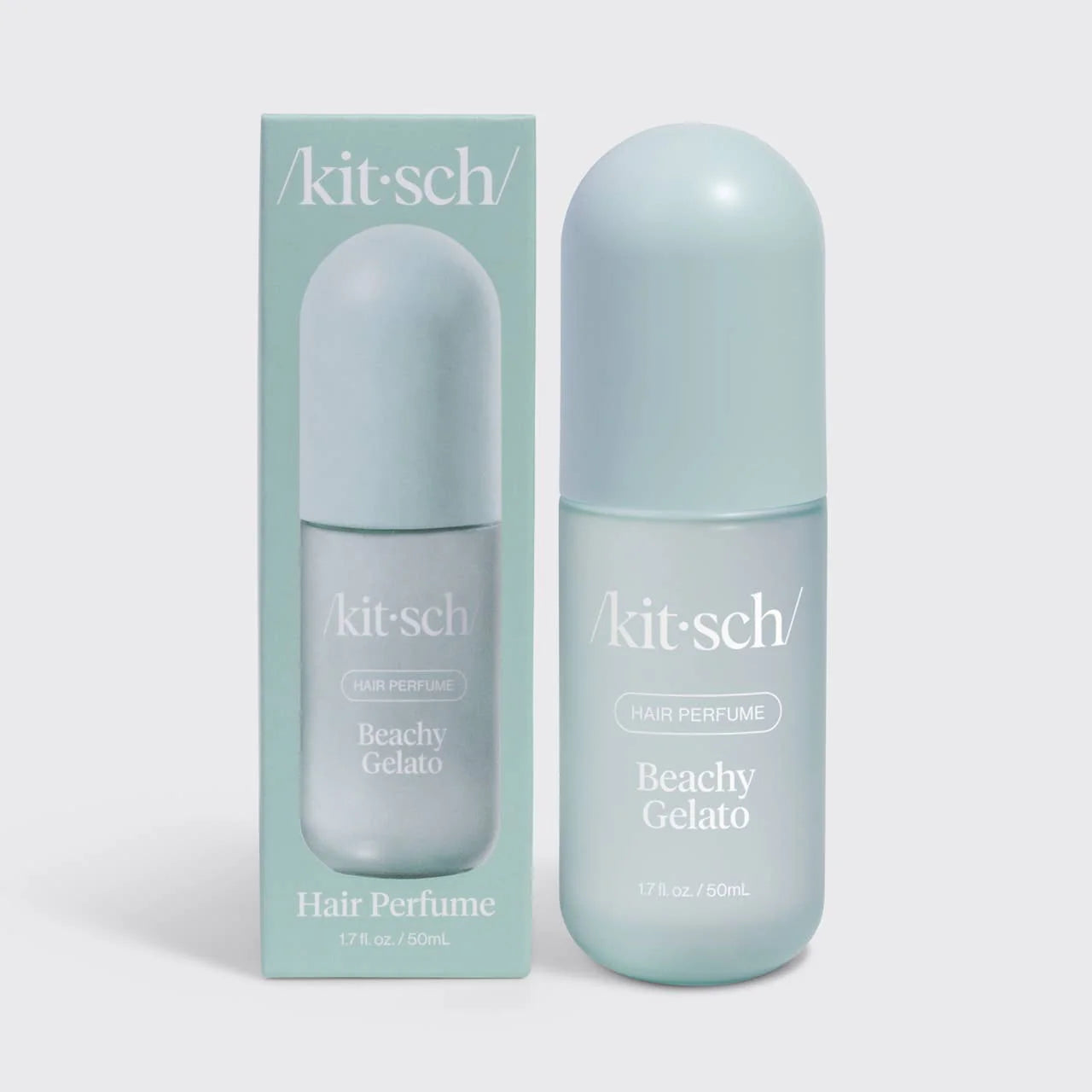 Kit-sch Beachy Gelato hair perfume bottle and packaging on a light gray background