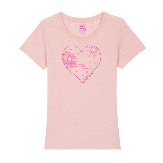 Womens Wells Beach Hut Heart T-shirt