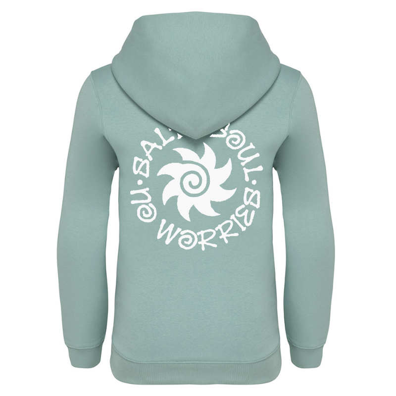 Organic Salty Soul No Worries kids Hoodie Sage Green