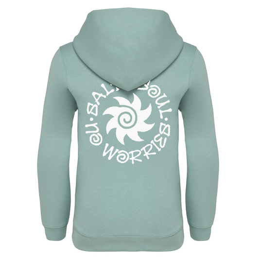 Organic Salty Soul No Worries kids Hoodie Sage Green