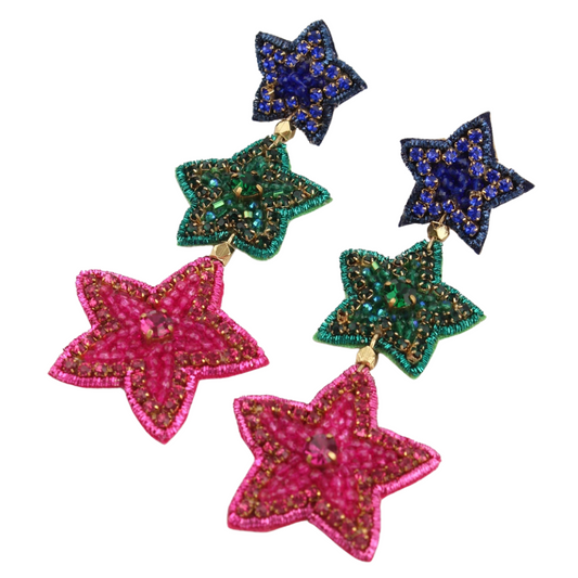 3 Star Beaded Earrings