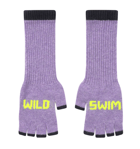 Wild Swim Fingerless Gloves in Parma Violet & Neon Yellow