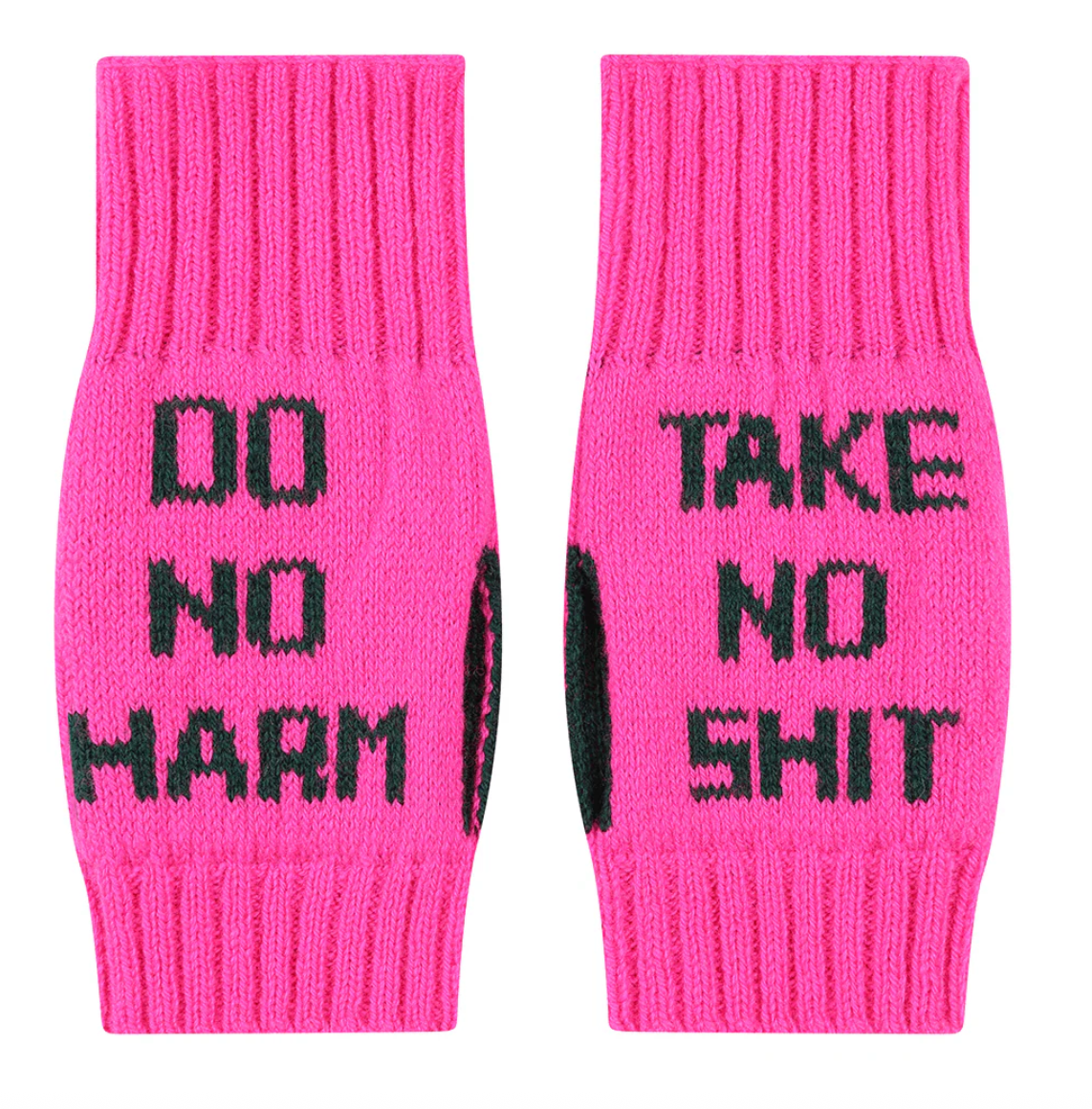 Do No Harm Take No Shit Wrist Warmers in Fluro Pink