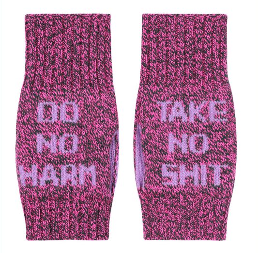 Do No Harm Take No Shit Wrist Warmers in Anemone
