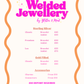 A pricing list for Welded Jewellery services, featuring sterling silver and gold filled options with different prices for various accessories.