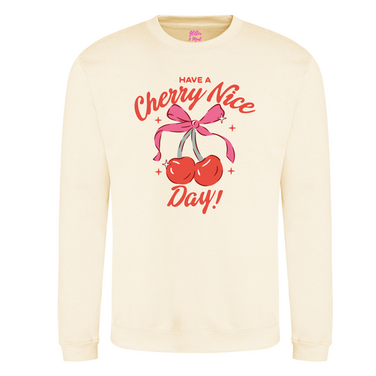 'Cherry Nice Day' Sweatshirt in Vanilla