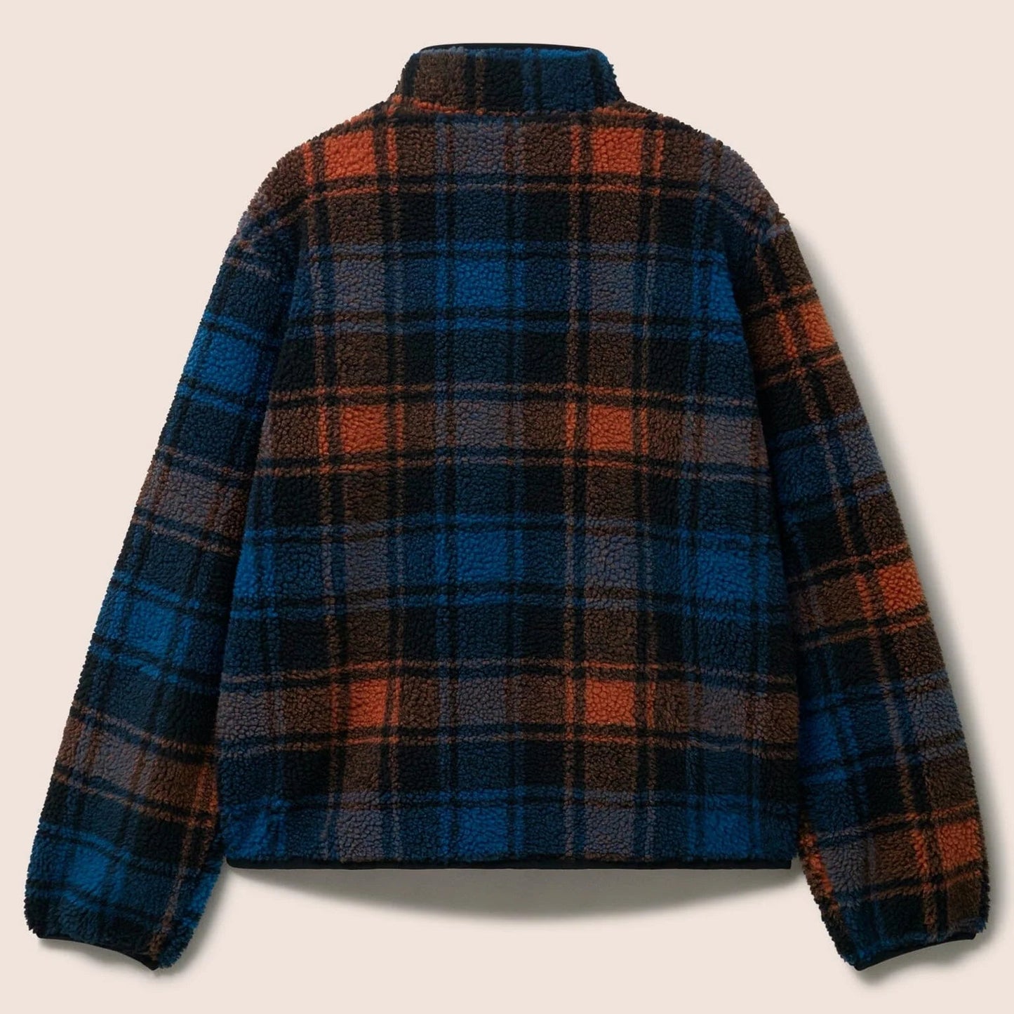 Gandys Plaid shirt with blue, brown, and red pattern on a beige background