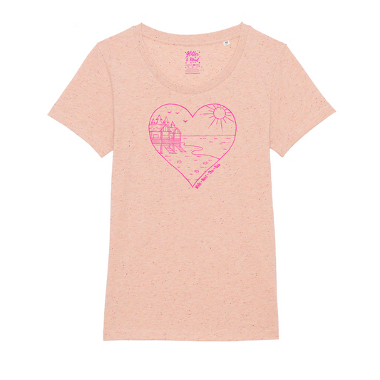 Womens Wells Beach Hut Heart T-shirt