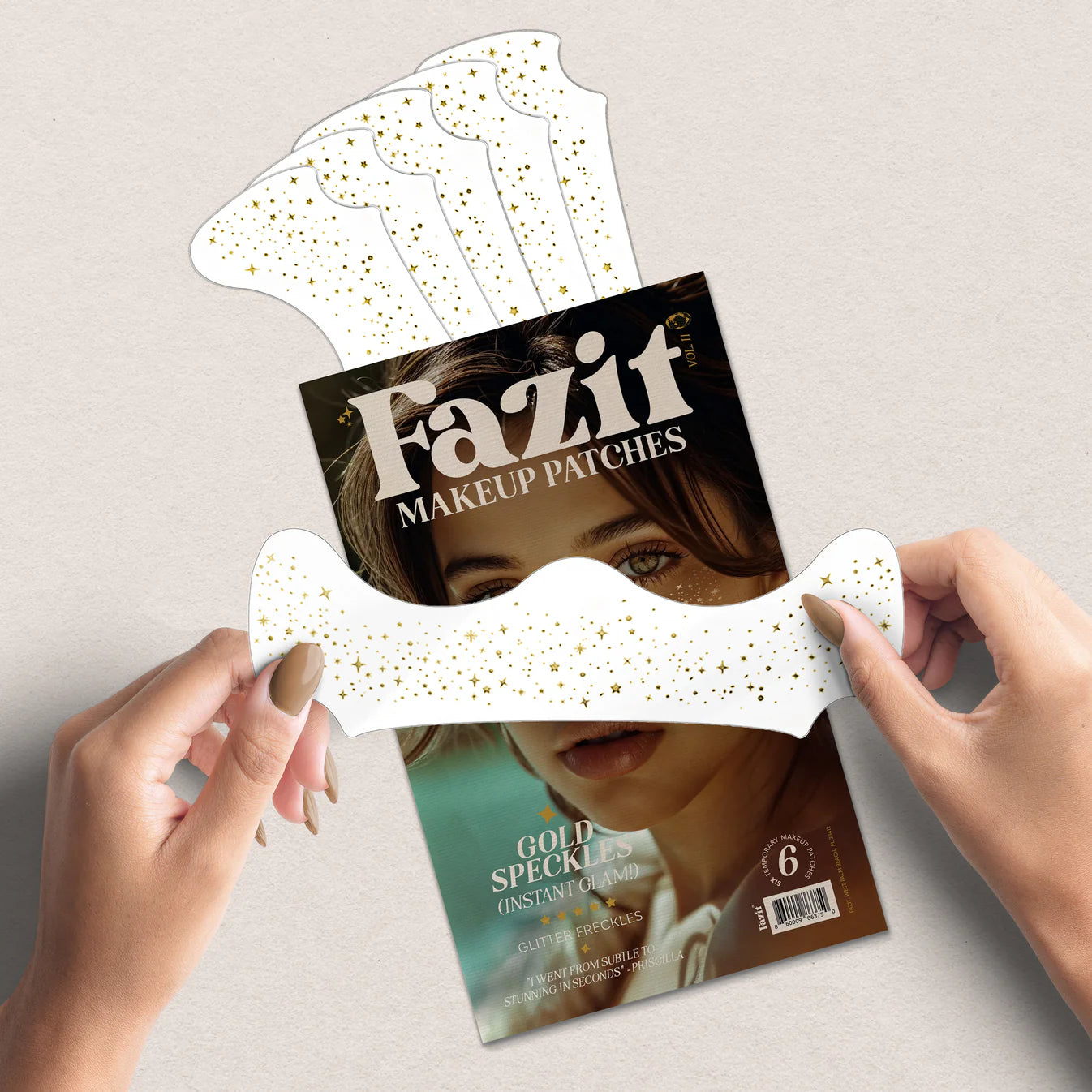 Fazit makeup patches with packaging on a light background