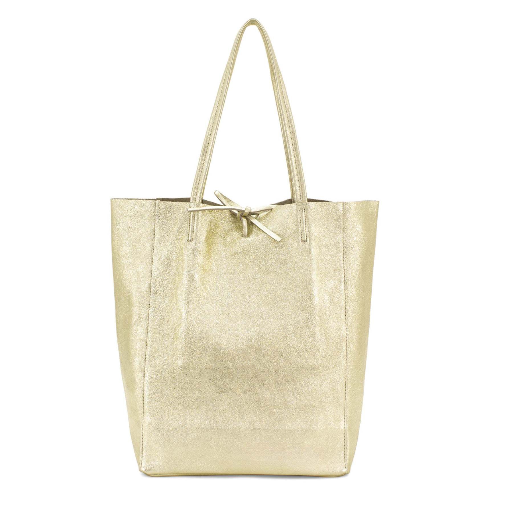 Metallic leather deals tote bag