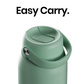A close-up of a mint green insulated bottle with a carry loop and flip-top lid, shown against a white background with the text 'Easy Carry.' at the top.