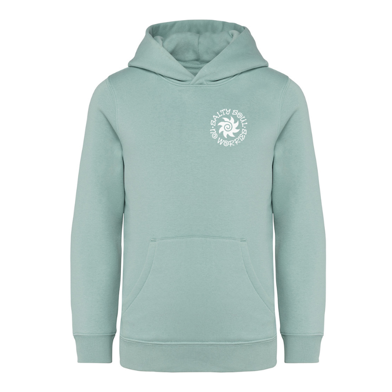 Organic Salty Soul No Worries kids Hoodie Sage Green