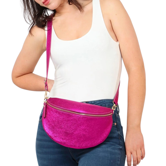 Large Metallic Pink Bumbag