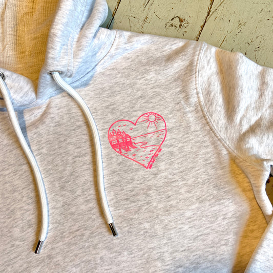 Pink Beach Hut Heart Hoodie