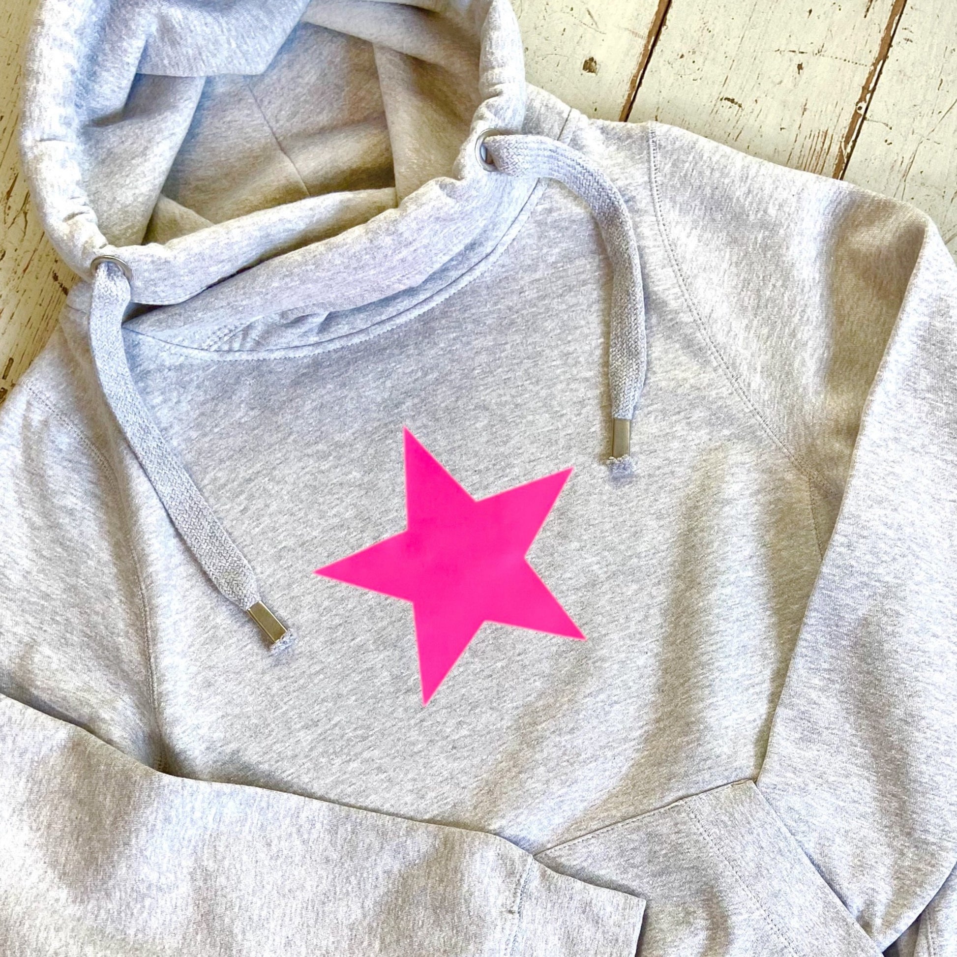 Star' Cowl-neck Hoodie in Charcoal/Rose Gold