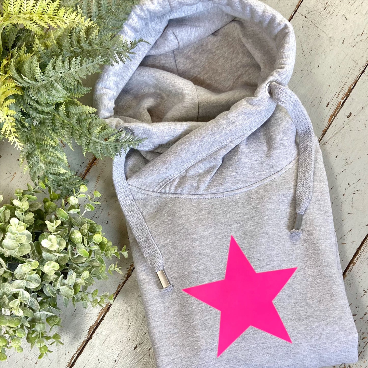 Shimmer & shine bright in our star print cowl neck hoodie. You can mix & match the 2 neon bright star colours to your preference -Neon pink or Neon Orange. Glitter & Mud