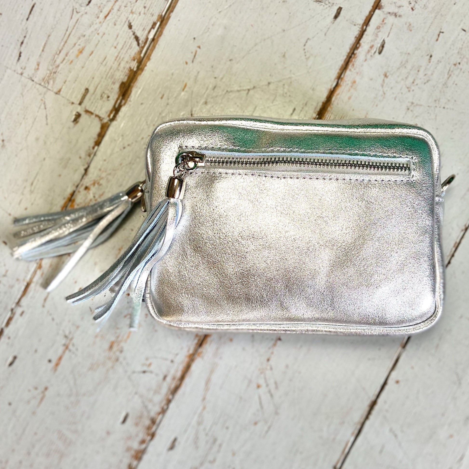 Metallic Silver Leather Camera Bag - Glitter & Mud.Leather camera bag. metallic gold, silver & rose gold handbag. Glitter & Mud