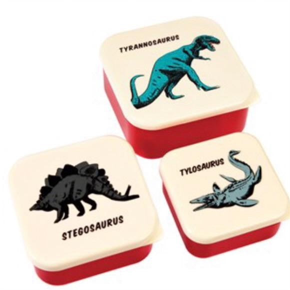 Dinosaur  Lunch box sets. This cute set contains three different sizes of snack box, and the nesting design allows for safe and compact storage when not in use. Glitter & Mud